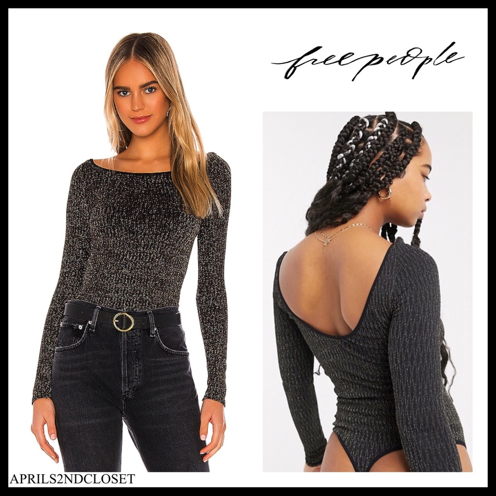 FREE PEOPLE BOHO GOLD SPARKLE BODYSUIT TOP A2C - Picture 15 of 15